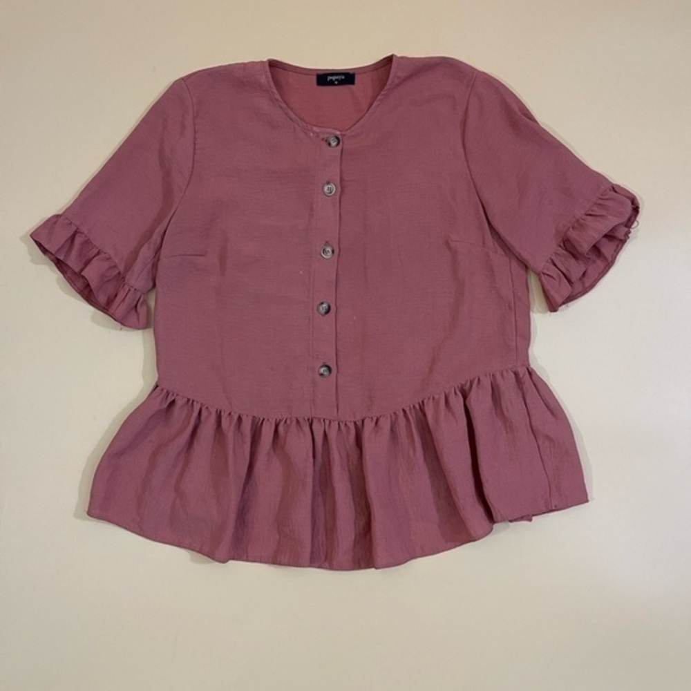 Papaya Ruffle Button-down Top